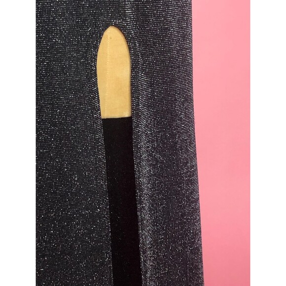 1990s-Y2K Just in Time. Black & Silver Metallic, Glitter Maxi Dress W/Slit. XS-S - Picture 8 of 10